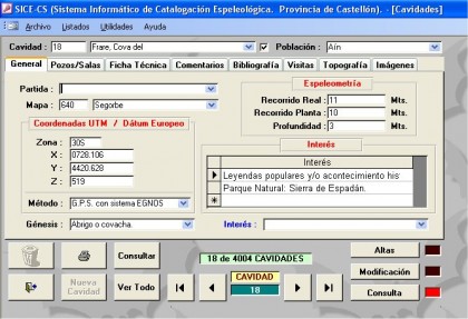 AÑO 2004 - Pantalla de datos del SICE-CS - Programa ACCESS-XP